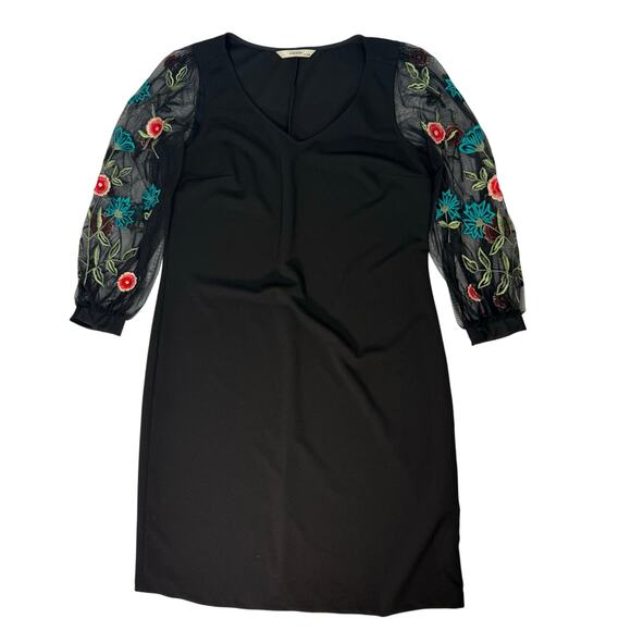 Zapelle Black Dress 1X Sheer Floral Embroidered Sleeve Midi Plus 18W - Picture 5 of 9